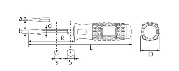 樹脂柄ドライバ マイナス貫通タイプ 寸法図