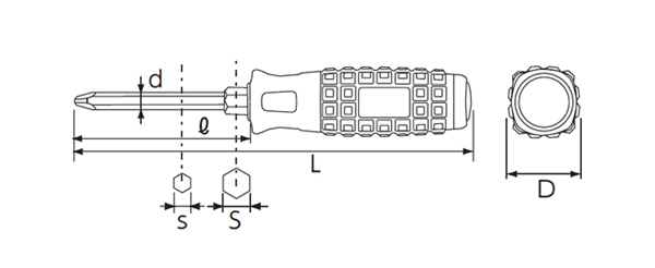 樹脂柄ドライバ クロス貫通タイプ 寸法図