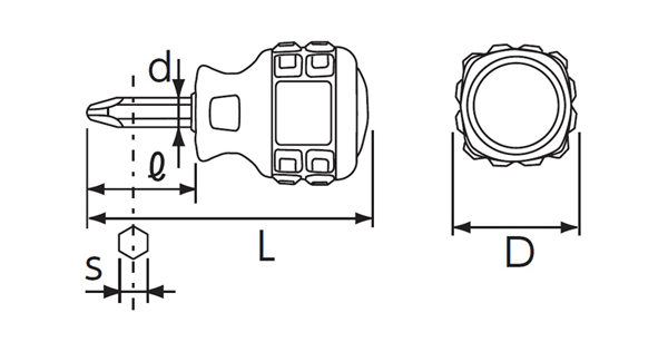 樹脂柄スタッビドライバ クロスタイプ 寸法図