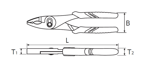 コンビネーションプライヤ(ソフトグリップ付) 寸法図